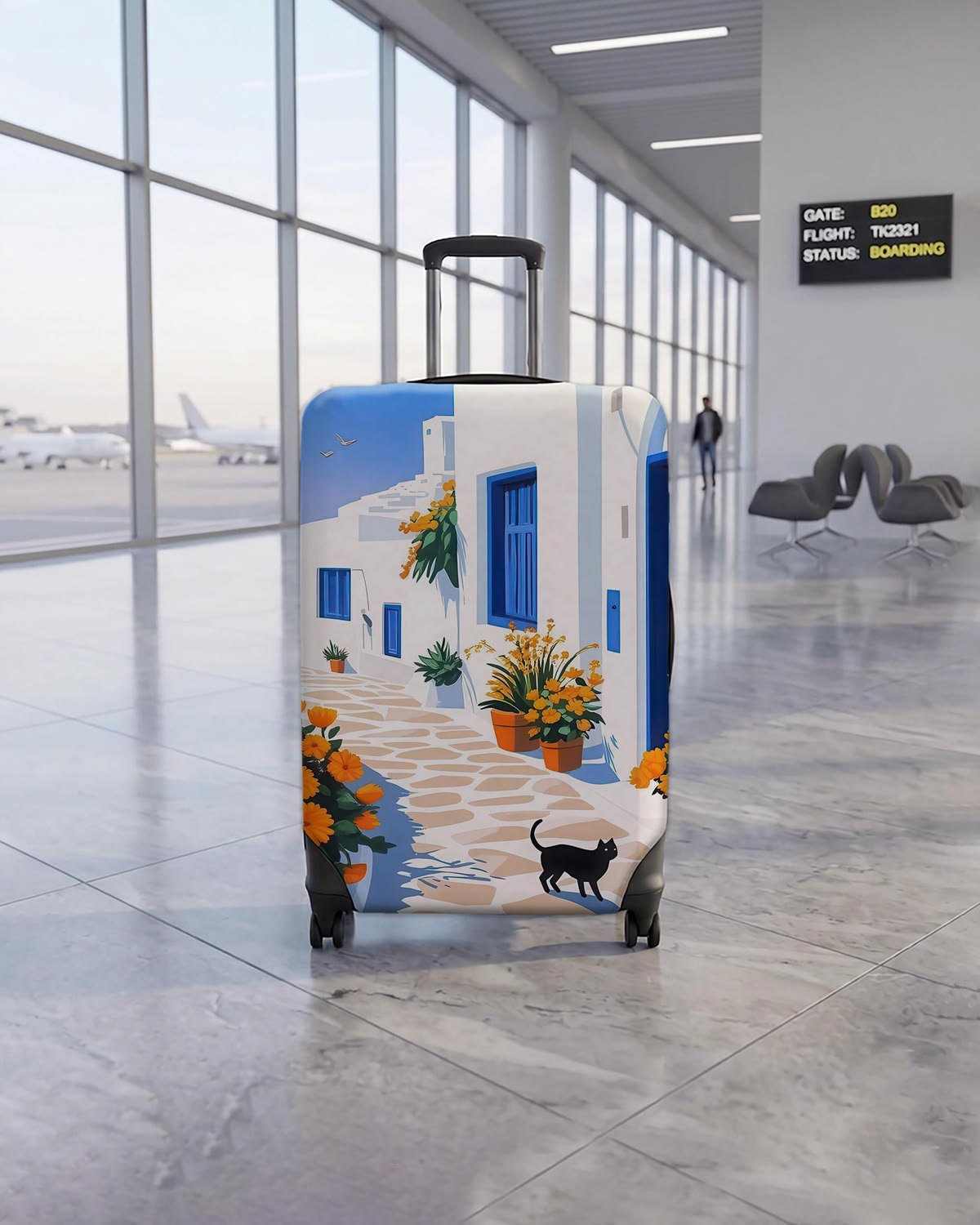 Picturesque Mediterranean Street Elastic Luggage Cover - Cozy Escape Edition