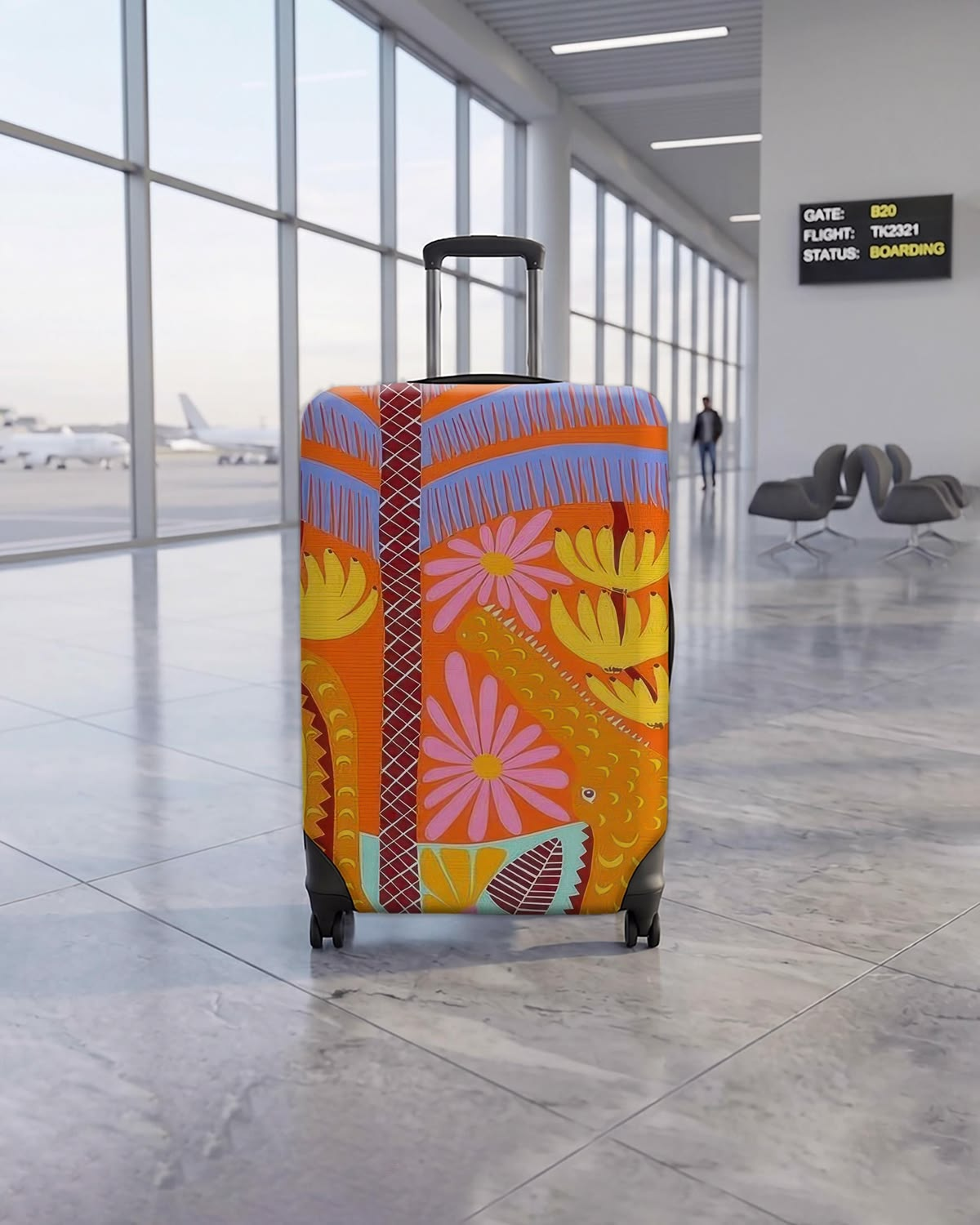 Vibrant Tropical Retro Elastic Luggage Cover - Sunny Oasis Edition